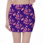 Purple Tropical Hawaiian Pattern Print Pencil Mini Skirt