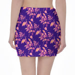 Purple Tropical Hawaiian Pattern Print Pencil Mini Skirt