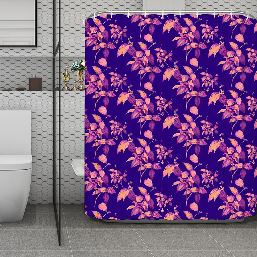 Purple Tropical Hawaiian Pattern Print Polyester Shower Curtain
