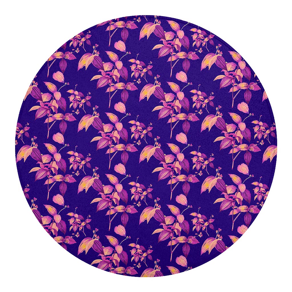 Purple Tropical Hawaiian Pattern Print Round Blanket