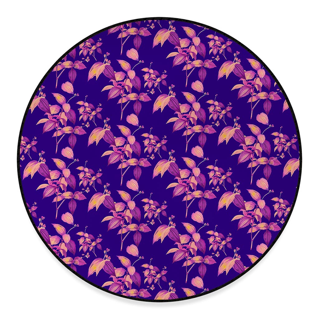 Purple Tropical Hawaiian Pattern Print Round Floor Mat