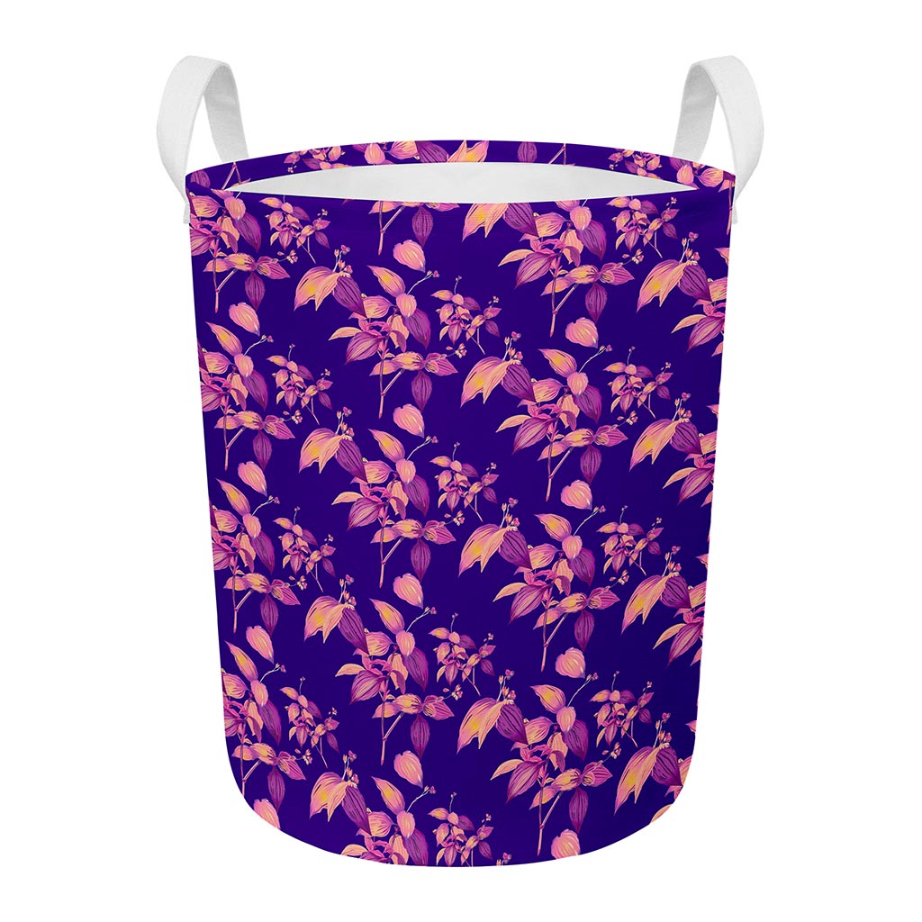 Purple Tropical Hawaiian Pattern Print Round Laundry Basket