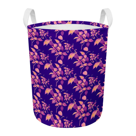 Purple Tropical Hawaiian Pattern Print Round Laundry Basket