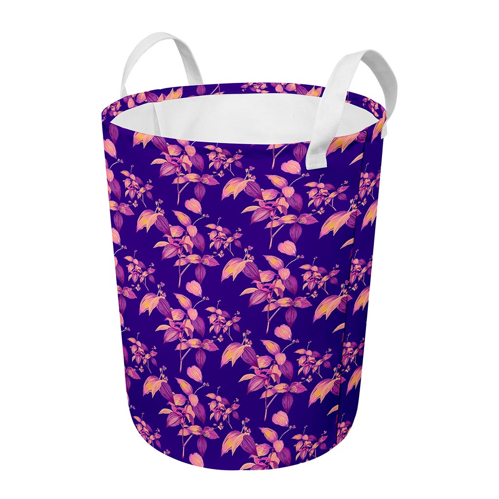 Purple Tropical Hawaiian Pattern Print Round Laundry Basket