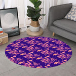 Purple Tropical Hawaiian Pattern Print Round Rug