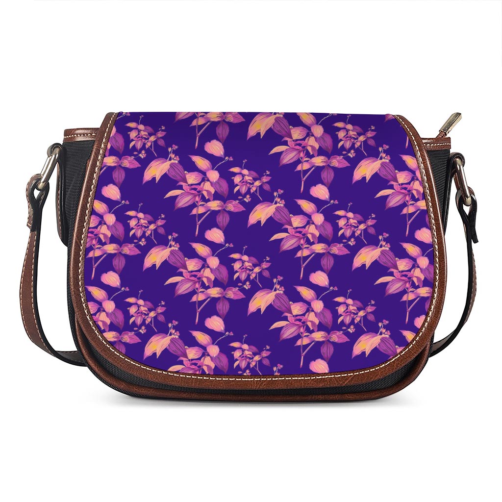 Purple Tropical Hawaiian Pattern Print Saddle Bag