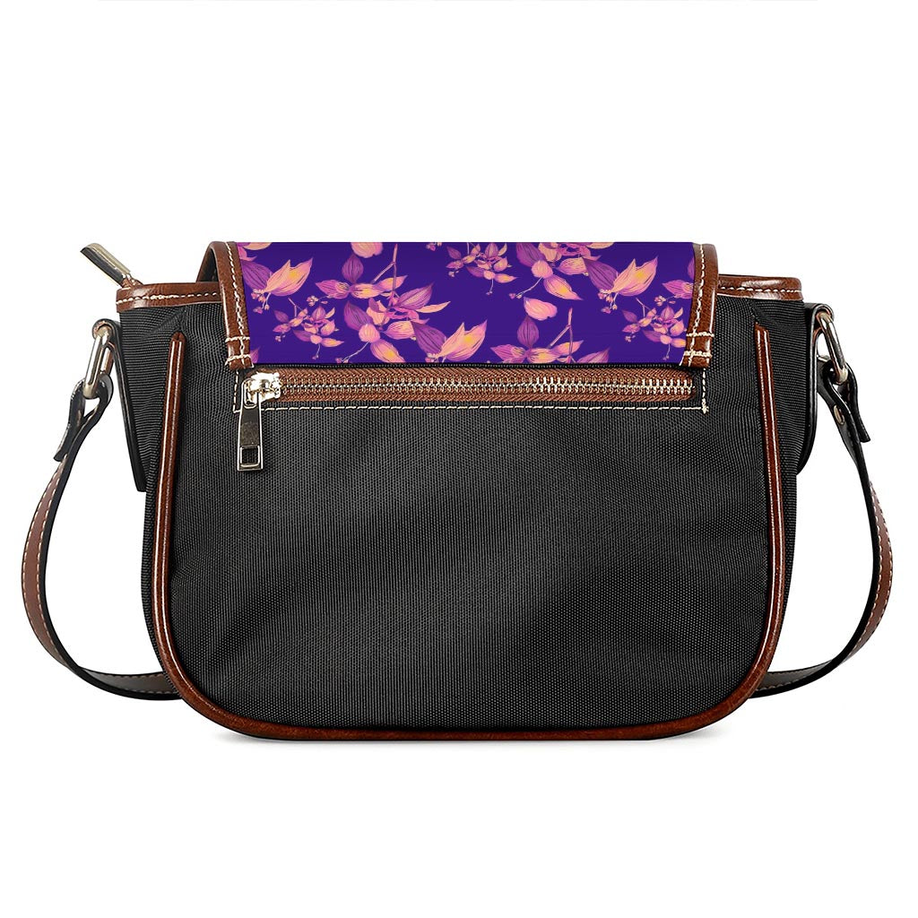 Purple Tropical Hawaiian Pattern Print Saddle Bag