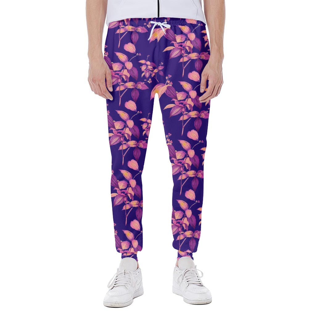 Purple Tropical Hawaiian Pattern Print Scuba Joggers