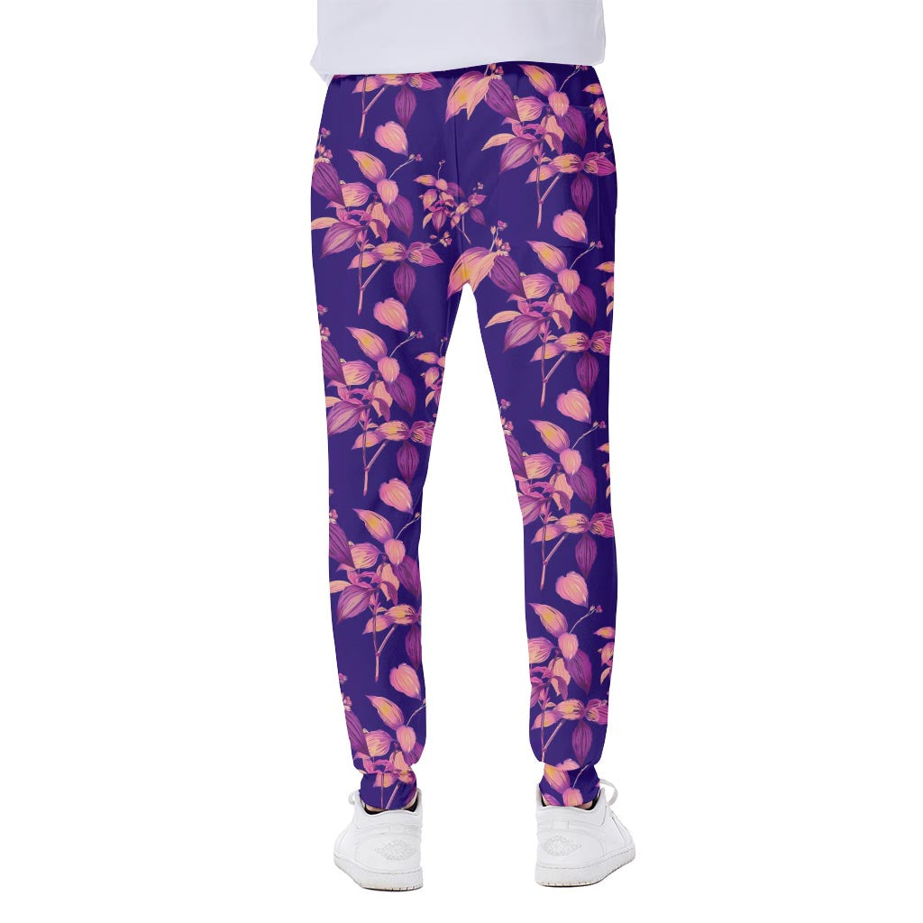Purple Tropical Hawaiian Pattern Print Scuba Joggers