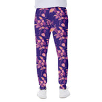 Purple Tropical Hawaiian Pattern Print Scuba Joggers