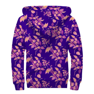 Purple Tropical Hawaiian Pattern Print Sherpa Lined Zip Up Hoodie