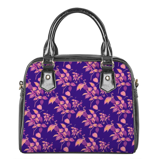 Purple Tropical Hawaiian Pattern Print Shoulder Handbag
