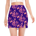 Purple Tropical Hawaiian Pattern Print Side Slit Mini Skirt