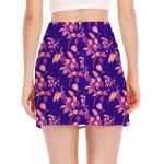 Purple Tropical Hawaiian Pattern Print Side Slit Mini Skirt