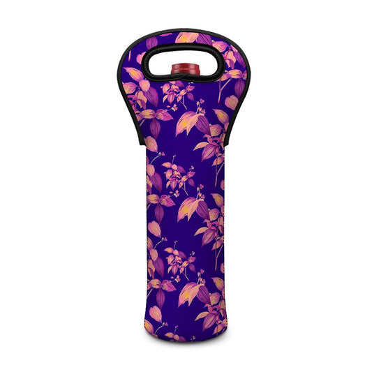 Purple Tropical Hawaiian Pattern Print Single Neoprene Wine Tote