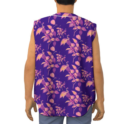 Purple Tropical Hawaiian Pattern Print Sleeveless Baseball Jersey