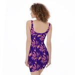 Purple Tropical Hawaiian Pattern Print Sleeveless Bodycon Dress