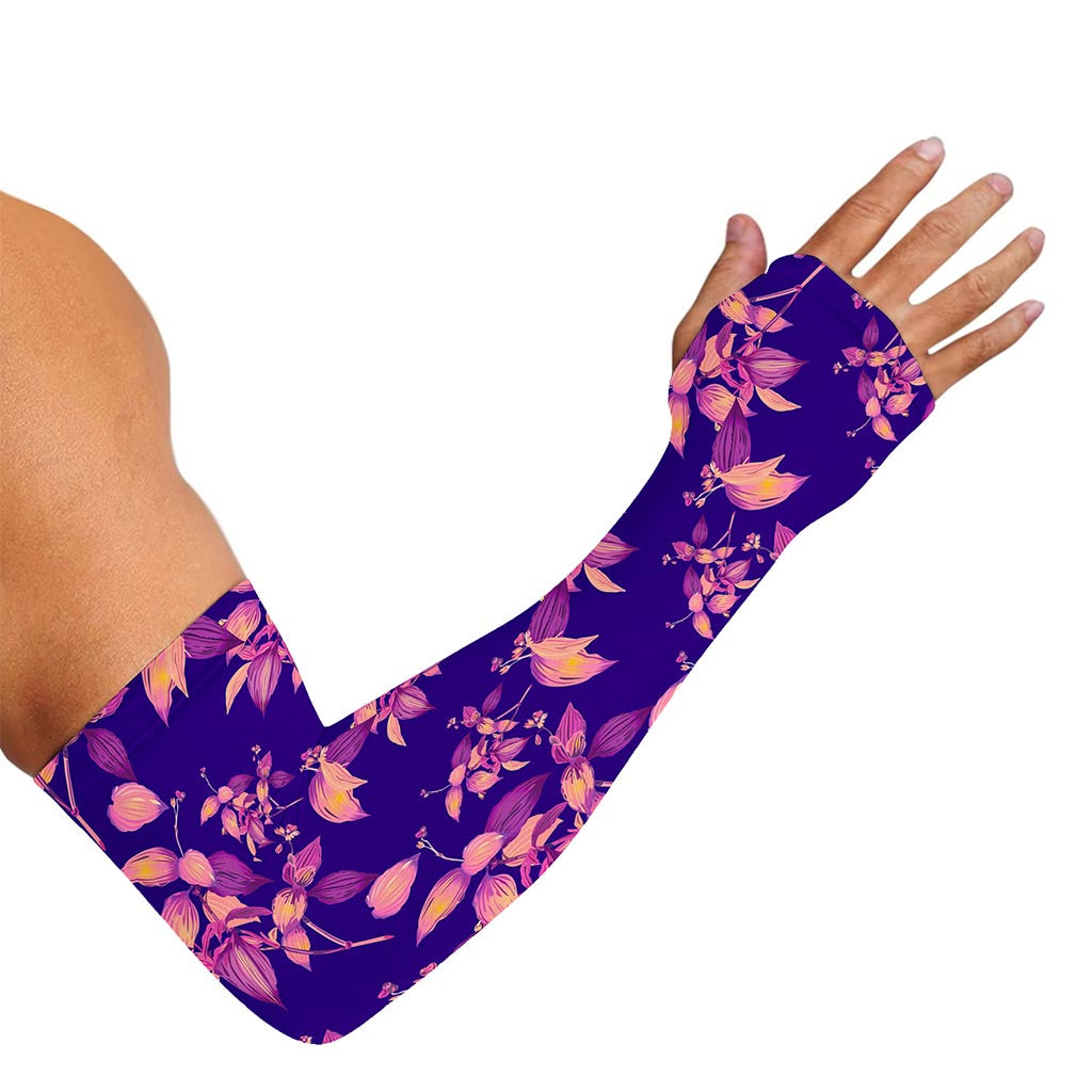 Purple Tropical Hawaiian Pattern Print Sun Protection Arm Sleeves