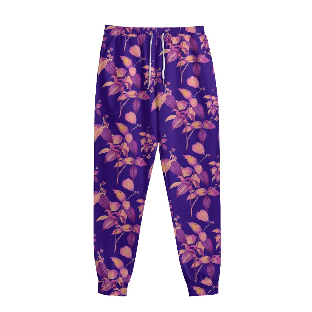 Purple Tropical Hawaiian Pattern Print Sweatpants
