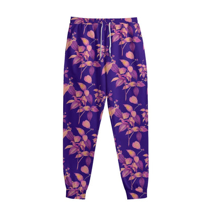 Purple Tropical Hawaiian Pattern Print Sweatpants