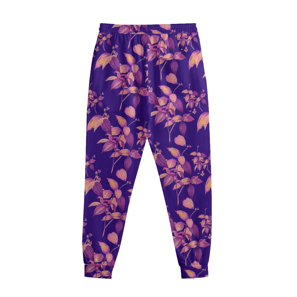 Purple Tropical Hawaiian Pattern Print Sweatpants