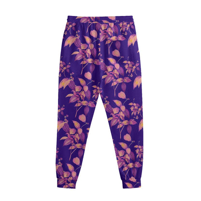 Purple Tropical Hawaiian Pattern Print Sweatpants