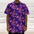 Purple Tropical Hawaiian Pattern Print Textured Short Sleeve Shirt