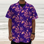 Purple Tropical Hawaiian Pattern Print Textured Short Sleeve Shirt