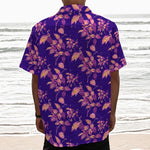 Purple Tropical Hawaiian Pattern Print Textured Short Sleeve Shirt