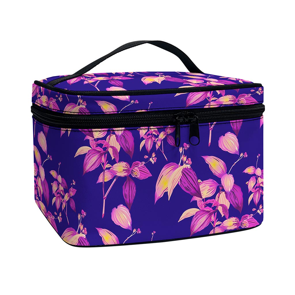 Purple Tropical Hawaiian Pattern Print Travel Makeup Bag
