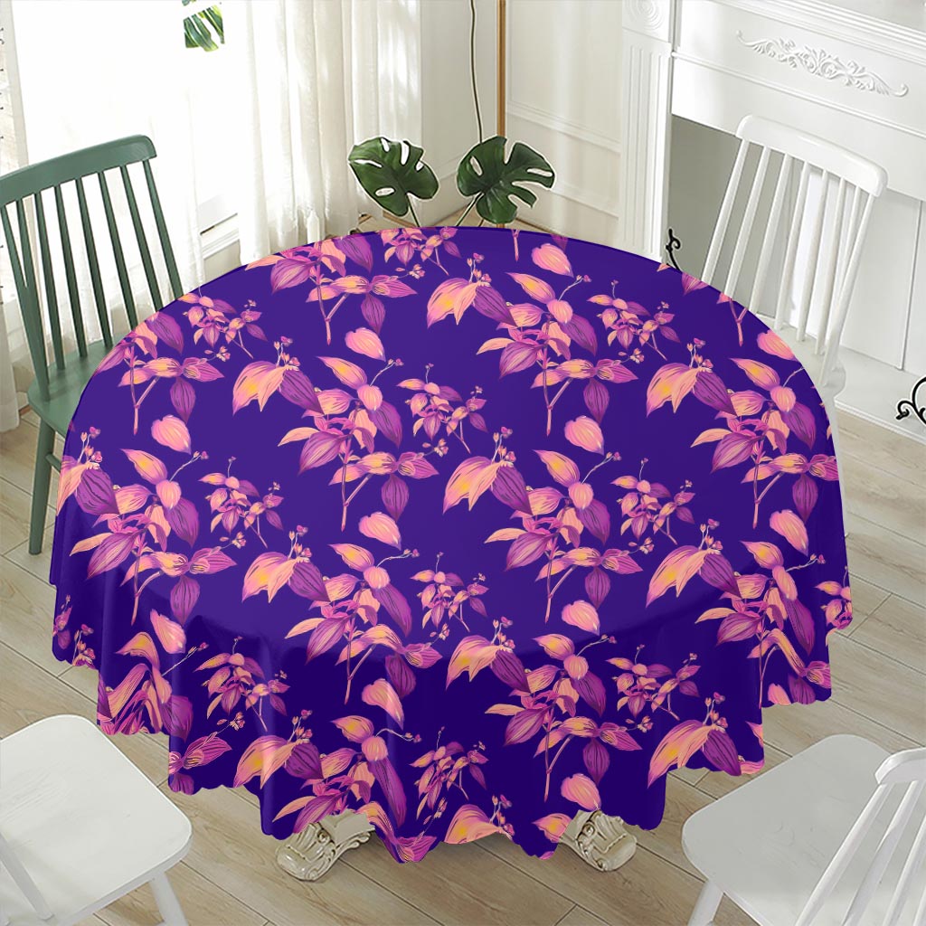 Purple Tropical Hawaiian Pattern Print Waterproof Round Tablecloth
