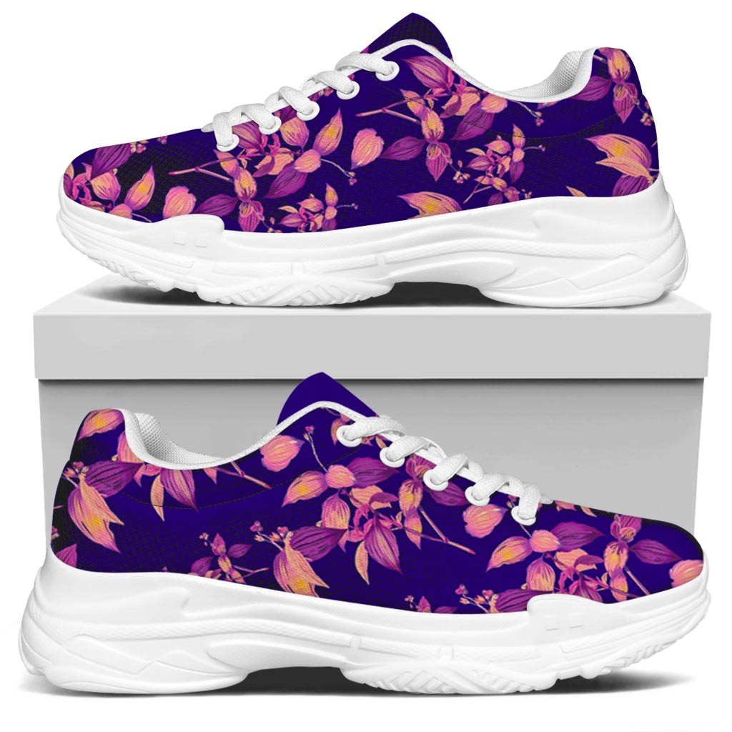 Purple Tropical Hawaiian Pattern Print White Chunky Shoes
