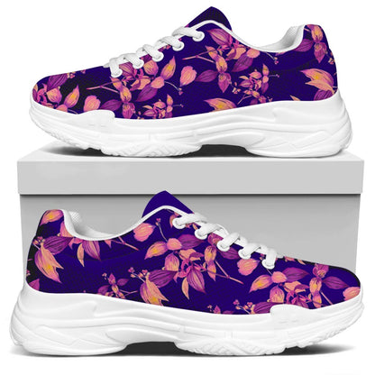 Purple Tropical Hawaiian Pattern Print White Chunky Shoes