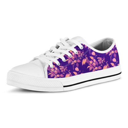 Purple Tropical Hawaiian Pattern Print White Low Top Sneakers