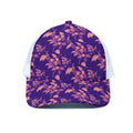 Purple Tropical Hawaiian Pattern Print White Mesh Trucker Hat