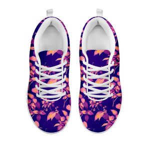 Purple Tropical Hawaiian Pattern Print White Running Shoes