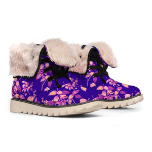 Purple Tropical Hawaiian Pattern Print Winter Boots