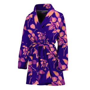 Purple Tropical Hawaiian Pattern Print Women's Bathrobe