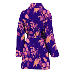 Purple Tropical Hawaiian Pattern Print Women's Bathrobe