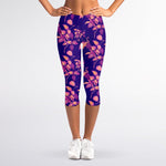 Purple Tropical Hawaiian Pattern Print Women's Capri Leggings
