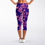 Purple Tropical Hawaiian Pattern Print Women's Capri Leggings