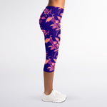 Purple Tropical Hawaiian Pattern Print Women's Capri Leggings