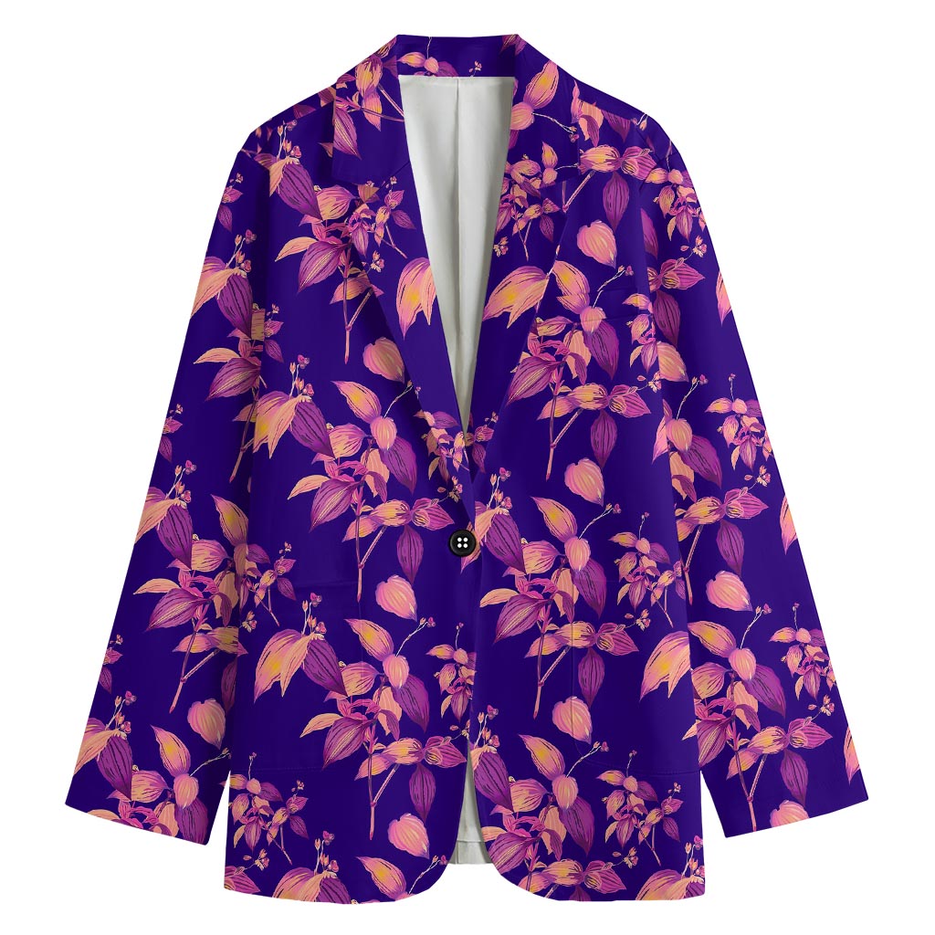 Purple Tropical Hawaiian Pattern Print Women's Cotton Blazer