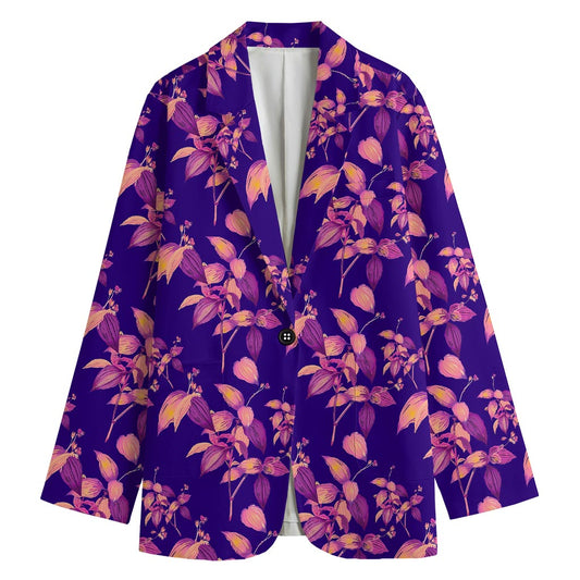 Purple Tropical Hawaiian Pattern Print Women's Cotton Blazer