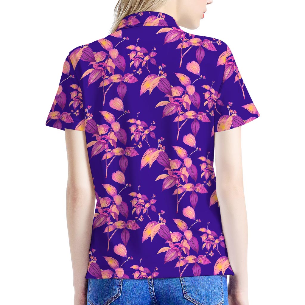 Purple Tropical Hawaiian Pattern Print Women's Polo Shirt