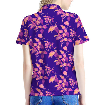 Purple Tropical Hawaiian Pattern Print Women's Polo Shirt