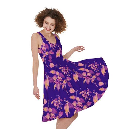 Purple Tropical Hawaiian Pattern Print Women's Sleeveless Dress
