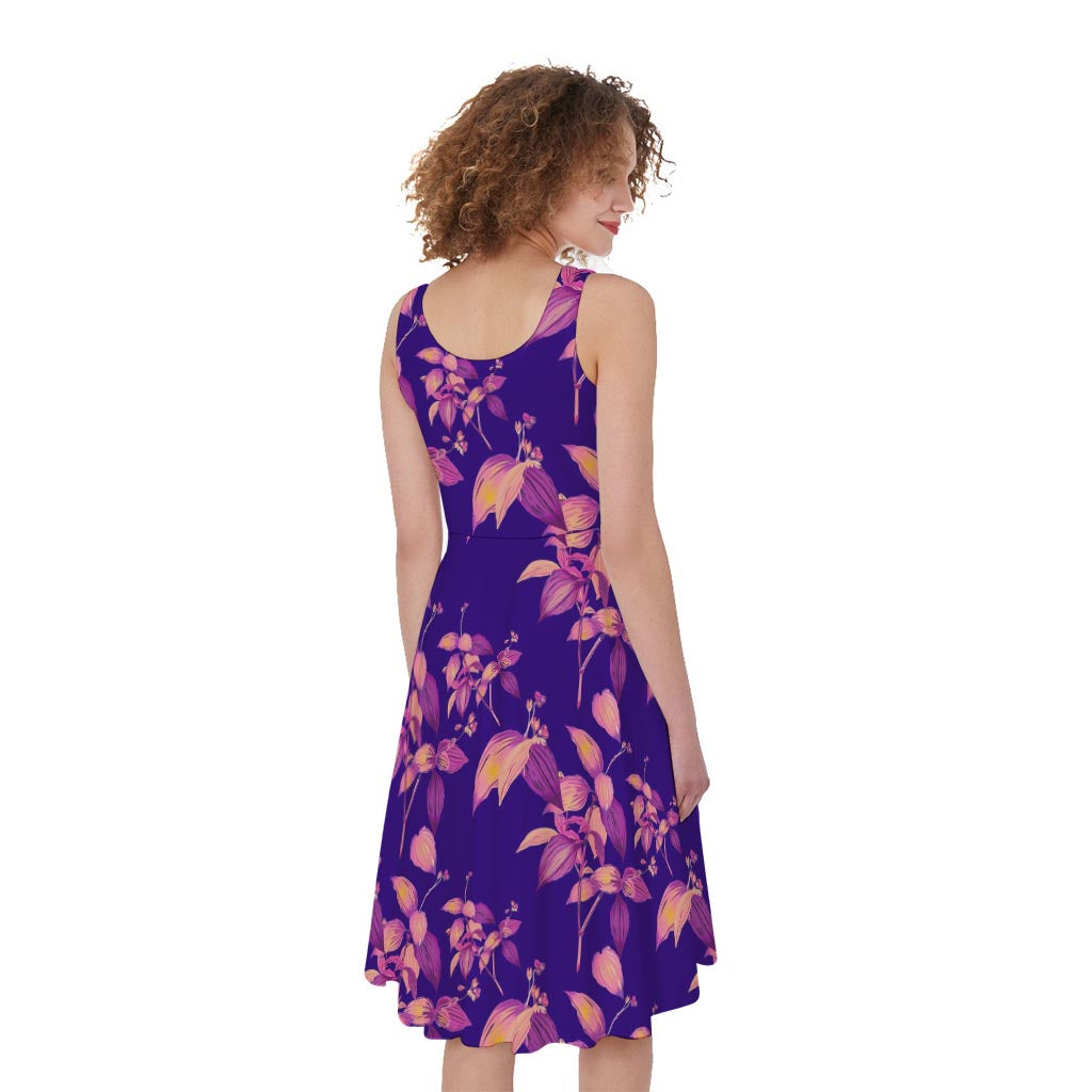 Purple Tropical Hawaiian Pattern Print Women's Sleeveless Dress