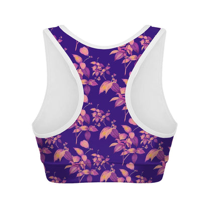 Purple Tropical Hawaiian Pattern Print Women's Sports Bra
