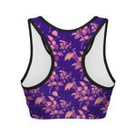 Purple Tropical Hawaiian Pattern Print Women's Sports Bra
